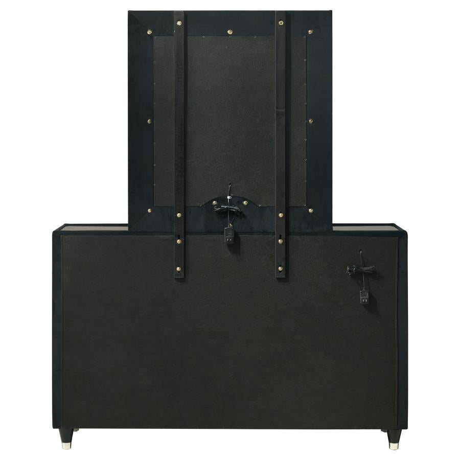Ravenne 8-drawer Velvet Upholstered LED Dresser and Mirror Black