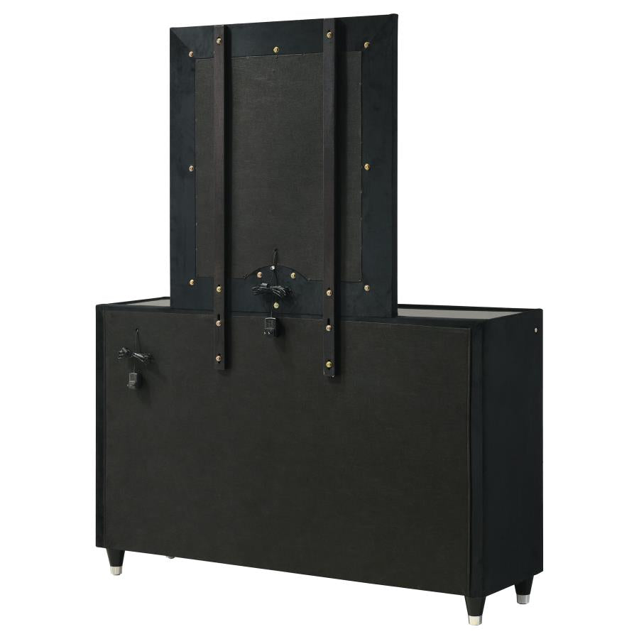 Ravenne 8-drawer Velvet Upholstered LED Dresser and Mirror Black