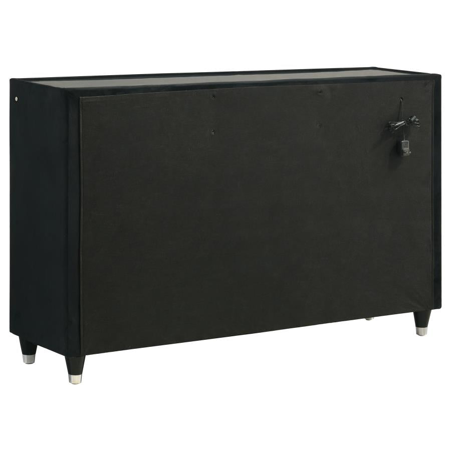 Ravenne 8-drawer Velvet Upholstered LED Dresser Cabinet Black