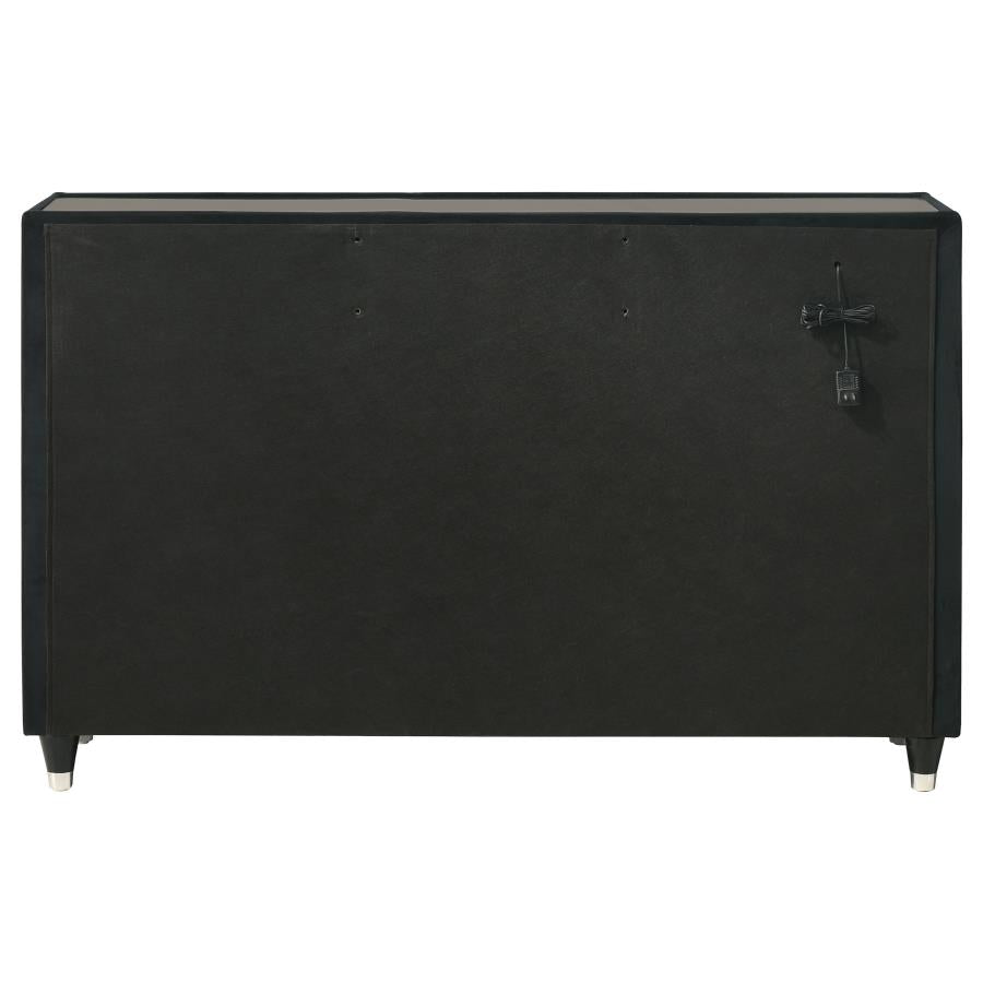 Ravenne 8-drawer Velvet Upholstered LED Dresser Cabinet Black