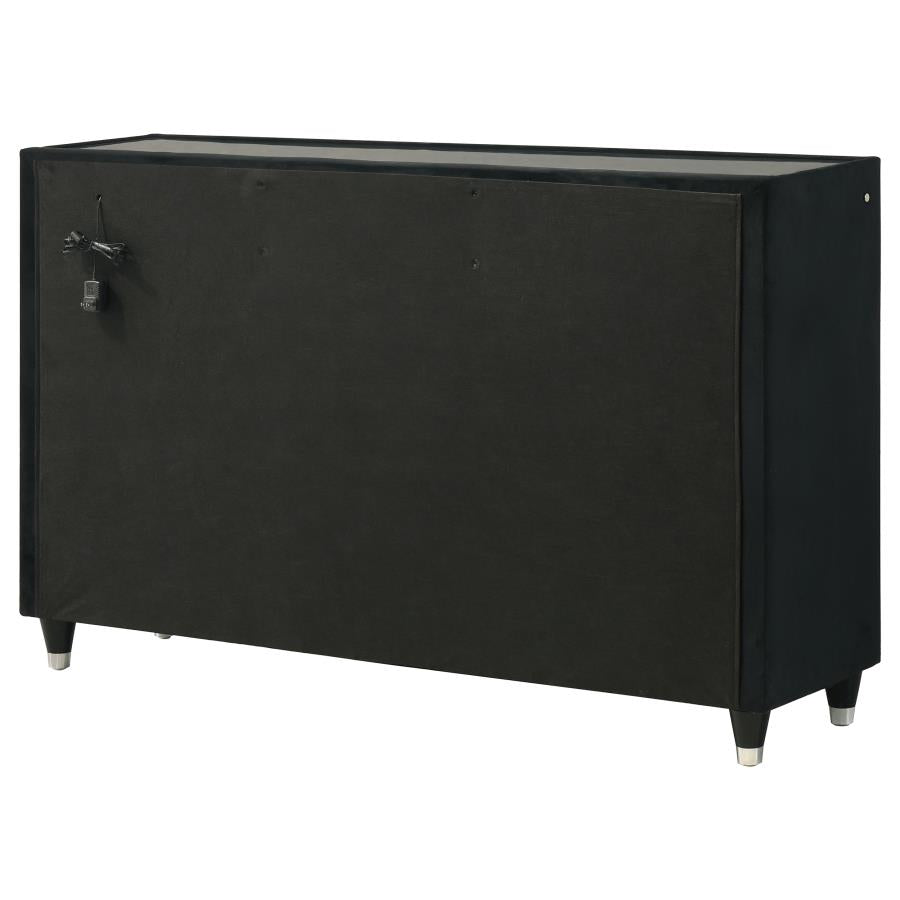 Ravenne 8-drawer Velvet Upholstered LED Dresser Cabinet Black