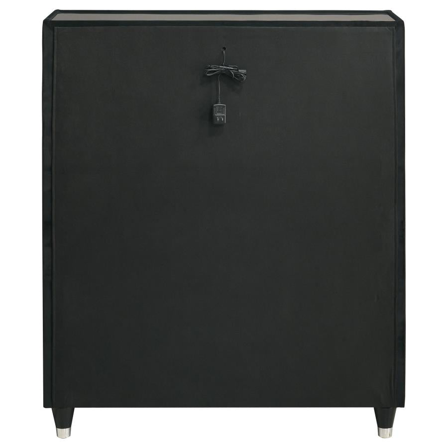 Ravenne 5-drawer Velvet Upholstered LED Chest of Drawers Black
