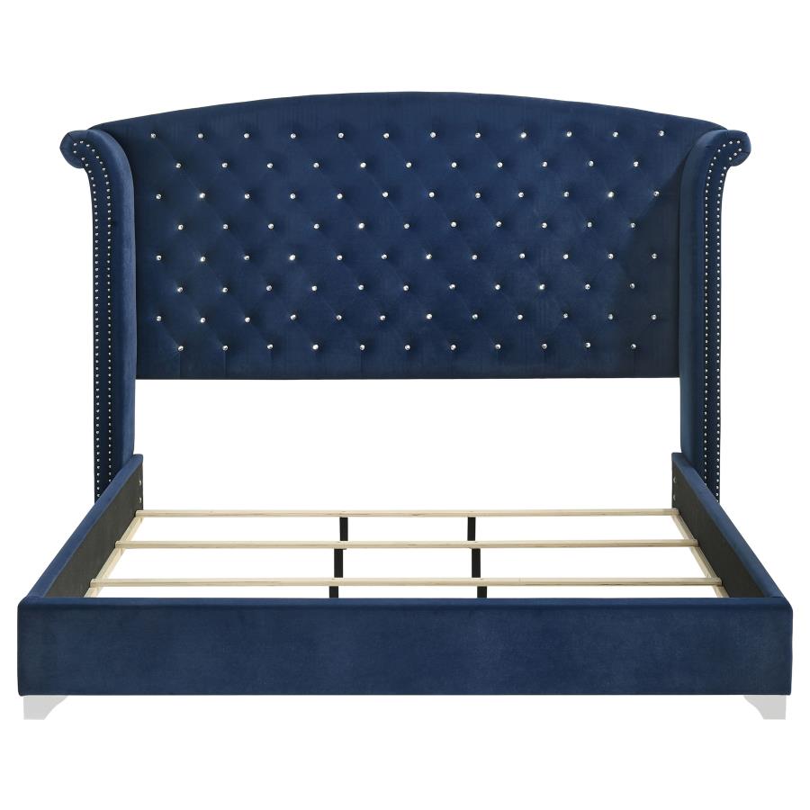 Melody Upholstered Eastern King Wingback Bed Pacific Blue