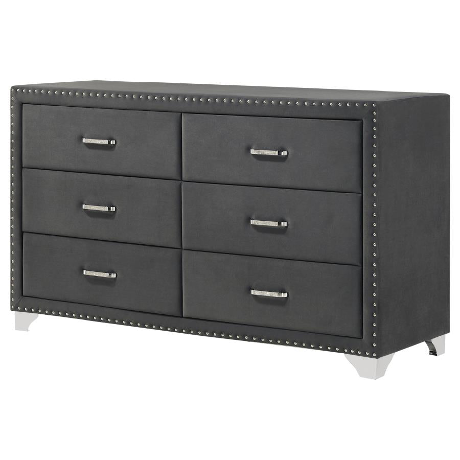 Melody 6-drawer Upholstered Dresser Grey