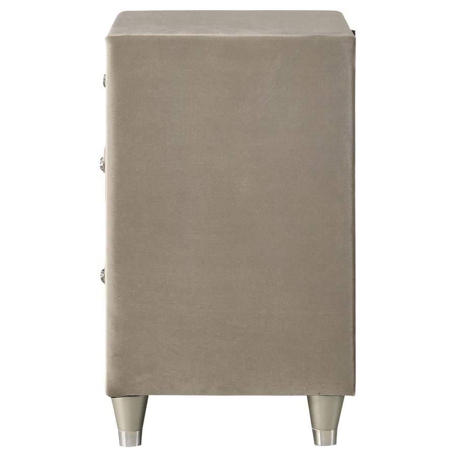 Antonella Upholstered 3-drawer Nightstand Ivory and Camel