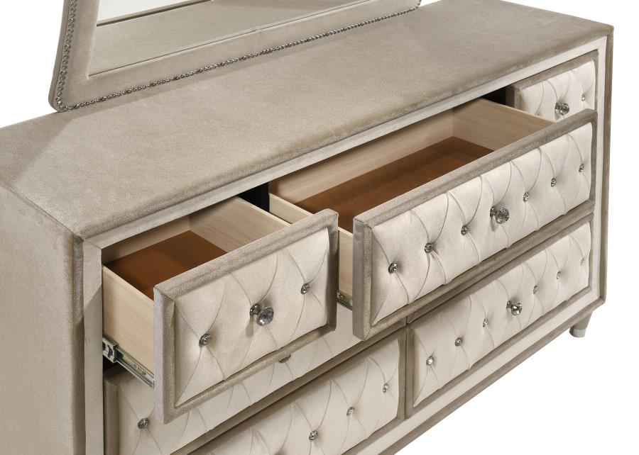 Antonella 7-drawer Upholstered Dresser with Mirror Ivory