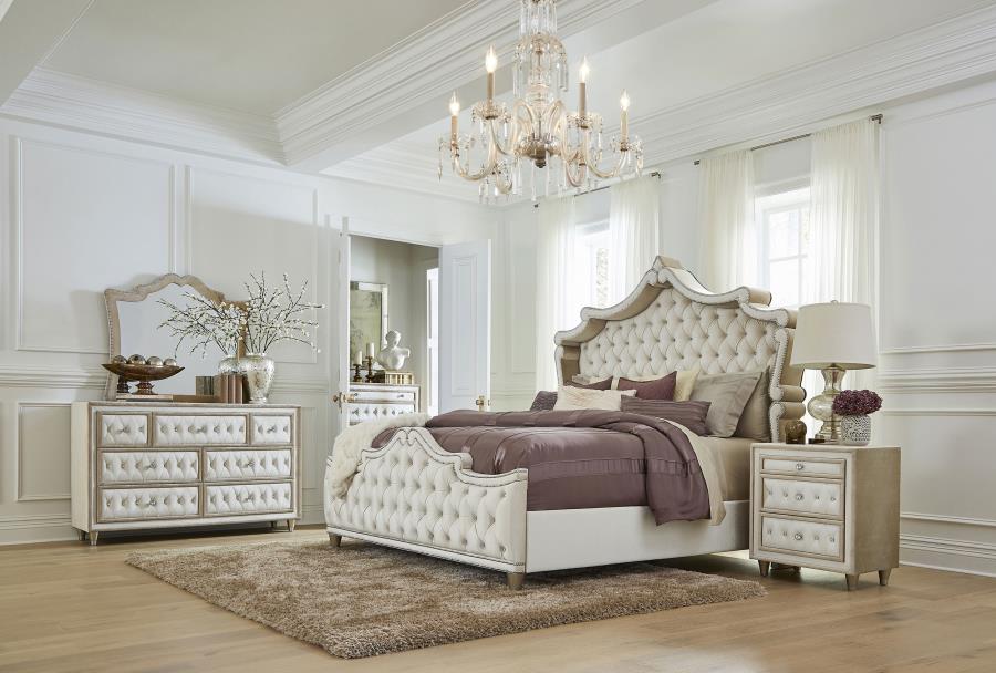 Antonella 7-drawer Upholstered Dresser with Mirror Ivory