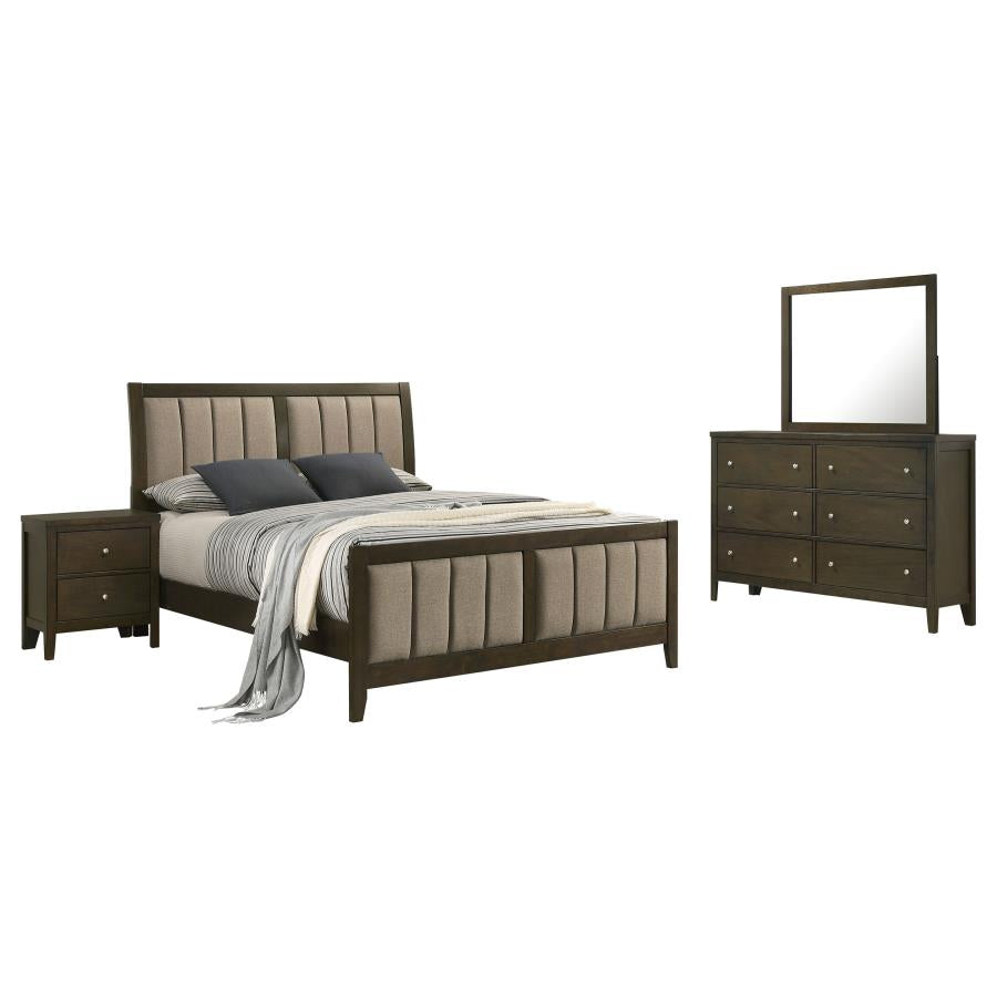 Wilkes 4-Piece Eastern King Bedroom Set with Upholstered Bed Dark Cocoa