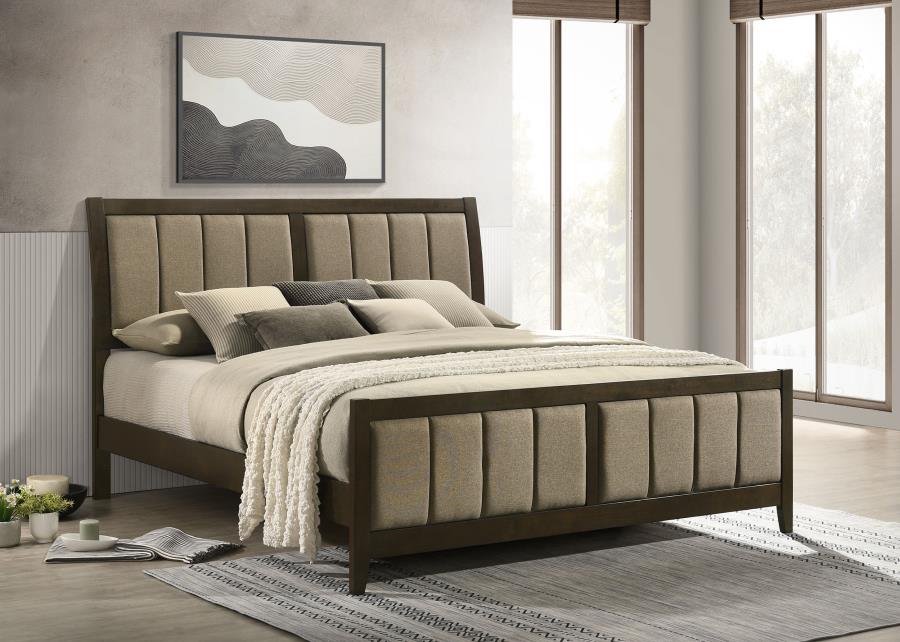 Wilkes Eastern King Vertical-Channel Upholstered Panel Bed Dark Cocoa
