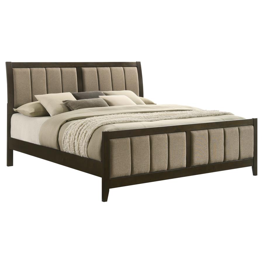 Wilkes Eastern King Vertical-Channel Upholstered Panel Bed Dark Cocoa