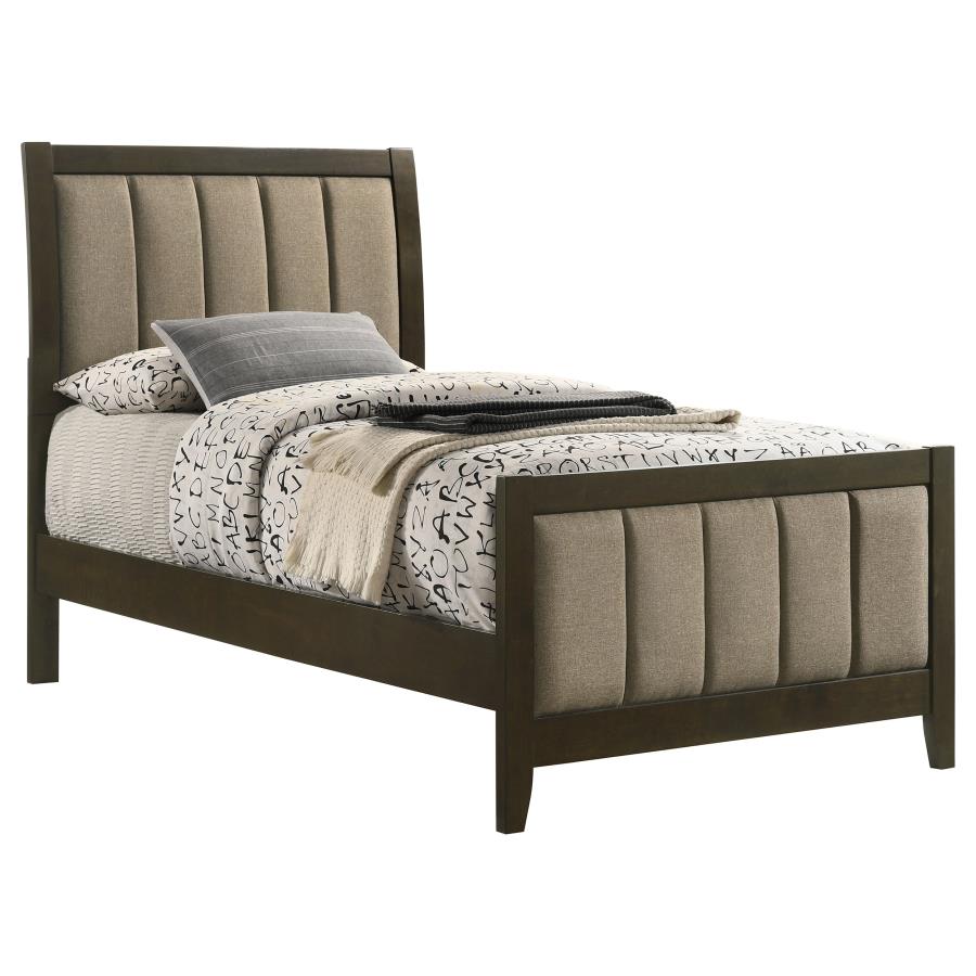 Wilkes Twin Vertical-Channel Upholstered Panel Bed Dark Cocoa