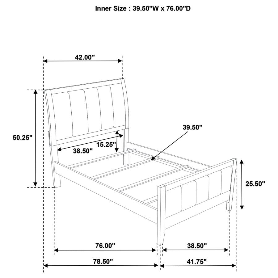 Wilkes Twin Vertical-Channel Upholstered Panel Bed Dark Cocoa