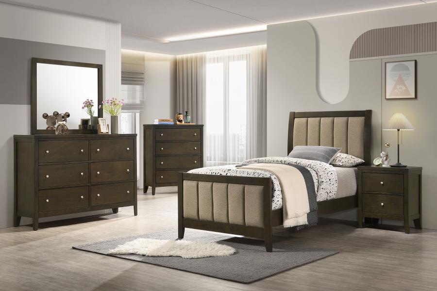 Wilkes Twin Vertical-Channel Upholstered Panel Bed Dark Cocoa