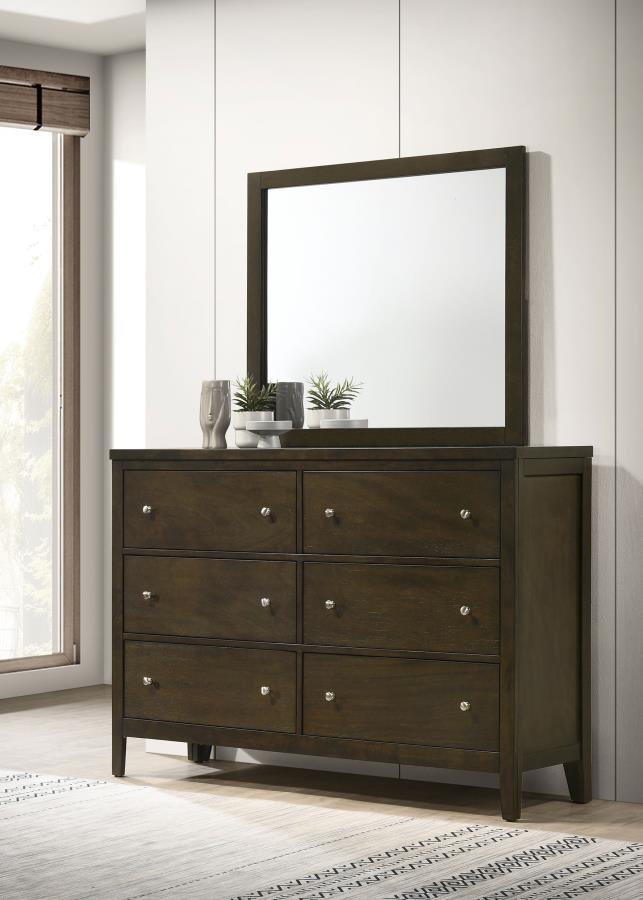 Wilkes 2-Piece Transitional 6-Drawer Dresser with Mirror Dark Cocoa