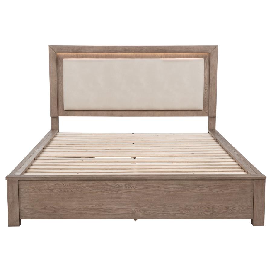 Kenora 56-inch Eastern King LED Storage Bed Barley Brown