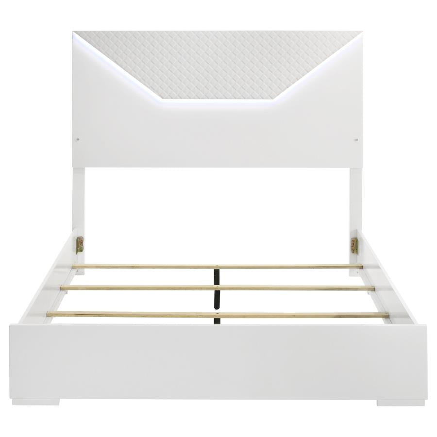 Ives Queen Panel Bed LED Headboard White High Gloss
