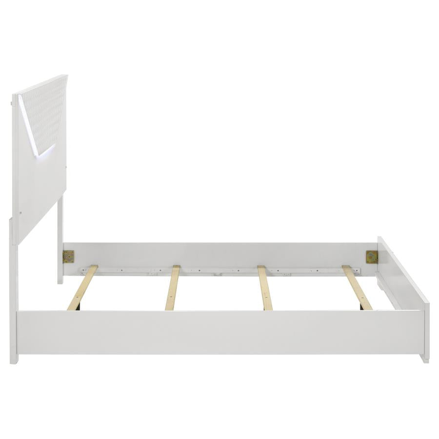 Ives Queen Panel Bed LED Headboard White High Gloss