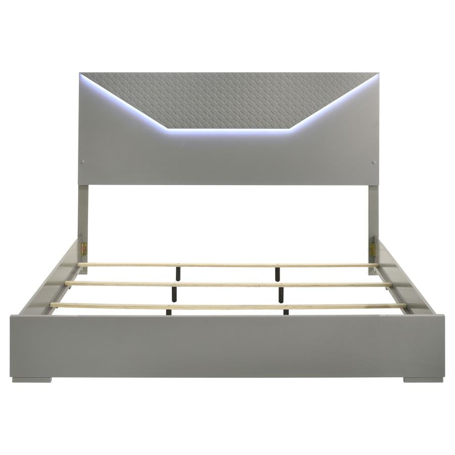 Ives Eastern King Panel Bed LED Headboard Grey High Gloss