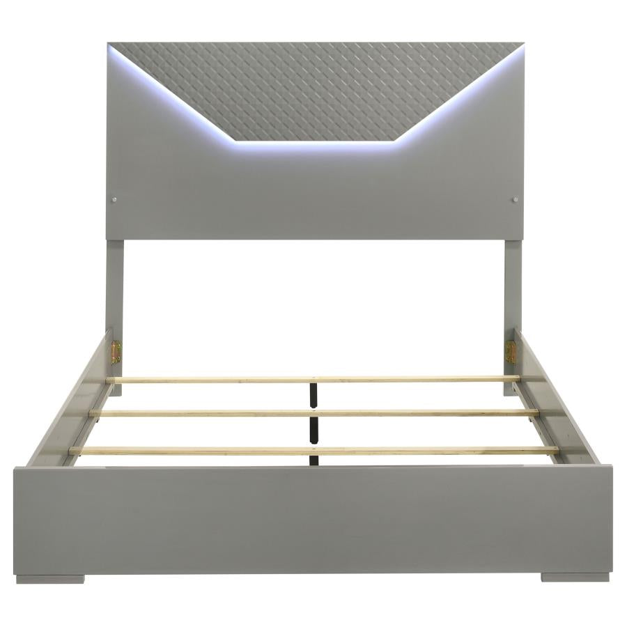 Ives Queen Panel Bed LED Headboard Grey High Gloss