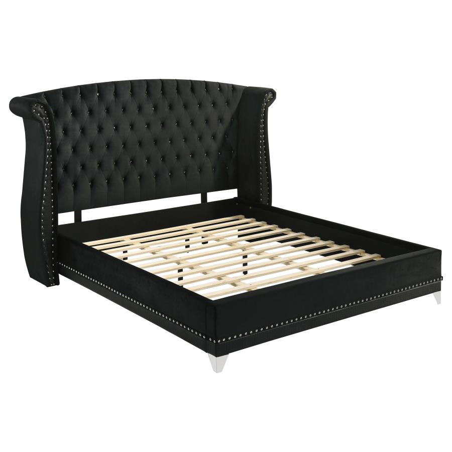 Barzini Upholstered Eastern King Wingback Bed Black
