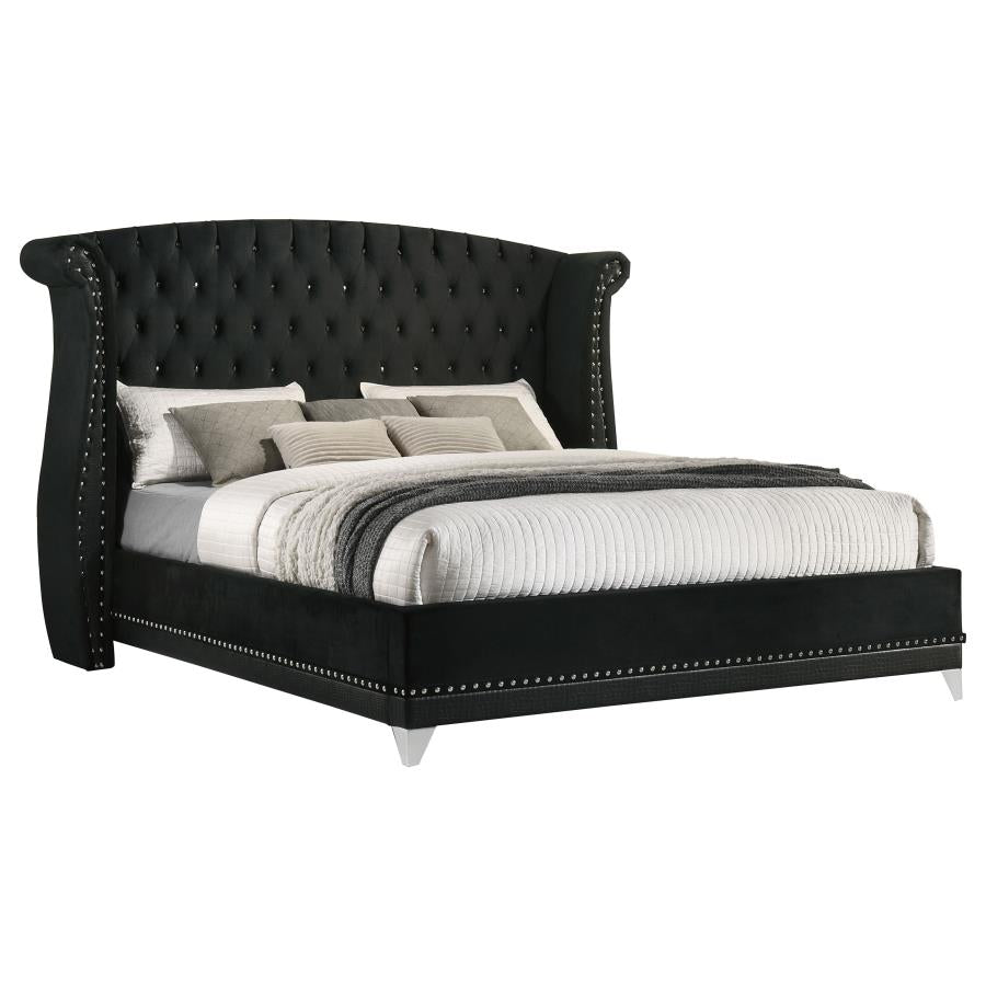 Barzini Upholstered Eastern King Wingback Bed Black