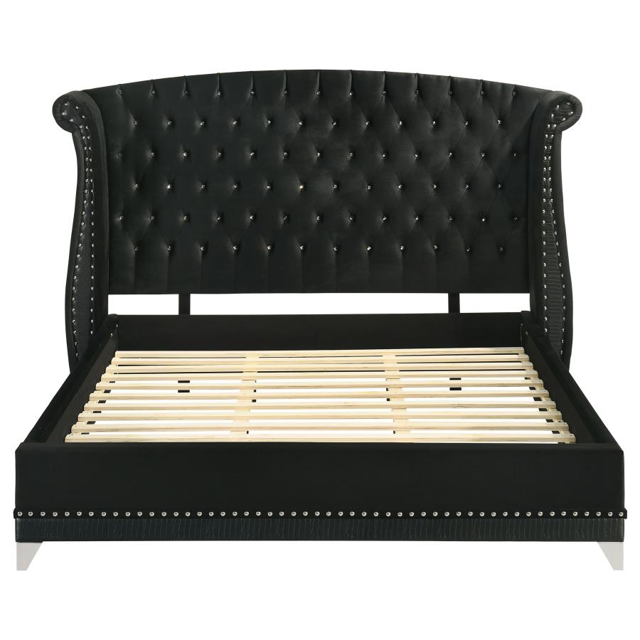 Barzini Upholstered Eastern King Wingback Bed Black