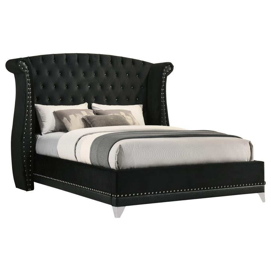 Barzini Upholstered Queen Wingback Bed Black