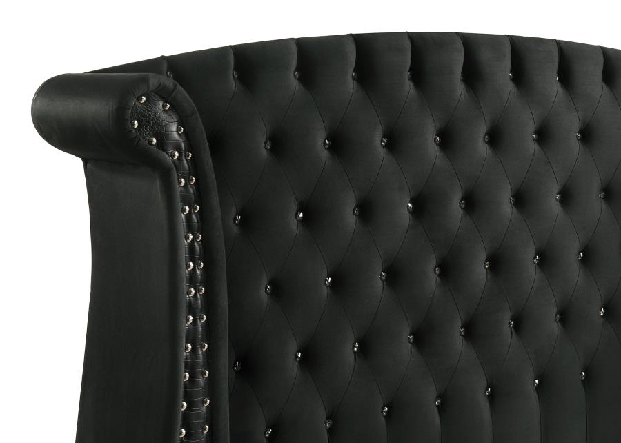 Barzini Upholstered Queen Wingback Bed Black