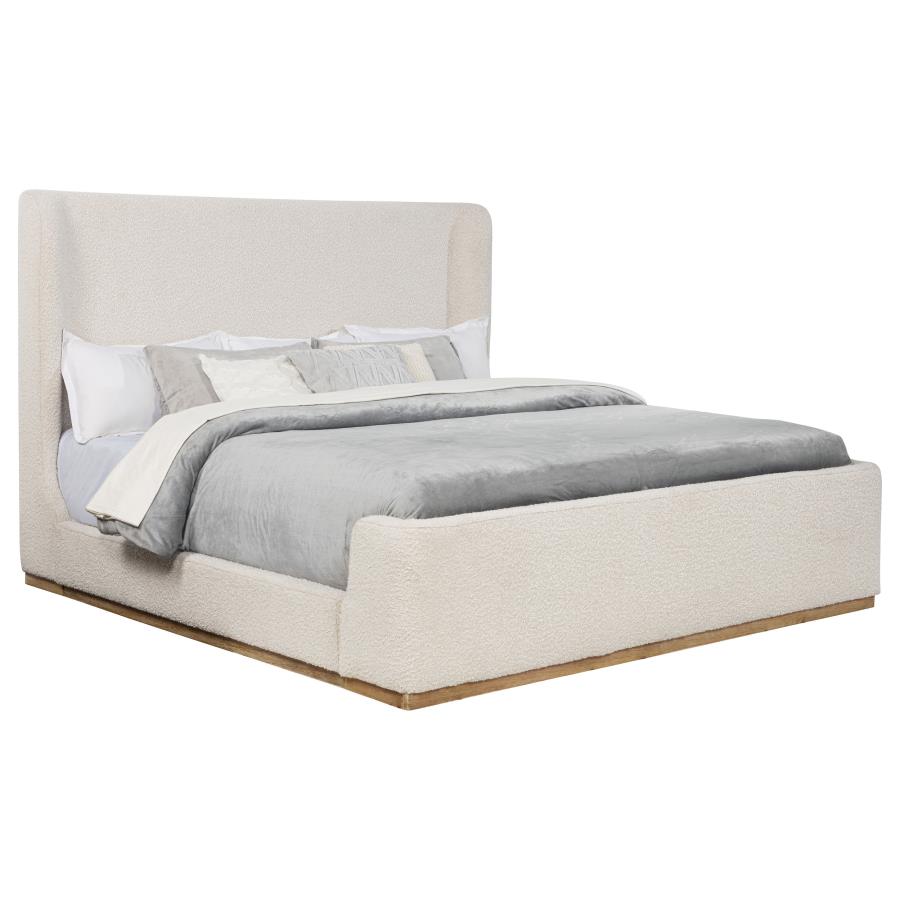 Nala Eastern King Bouclé Upholstered Platform Bed Cream
