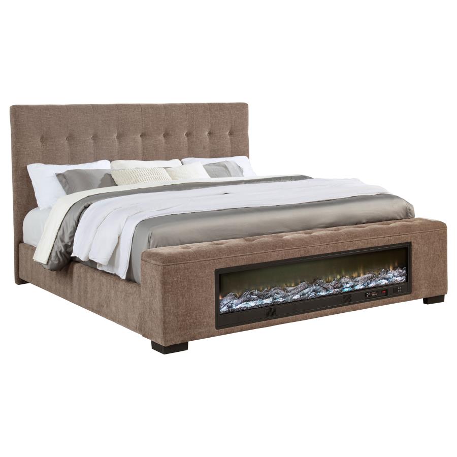 Senna Upholstered Eastern King Audio Flame Visualizer Bed Brown