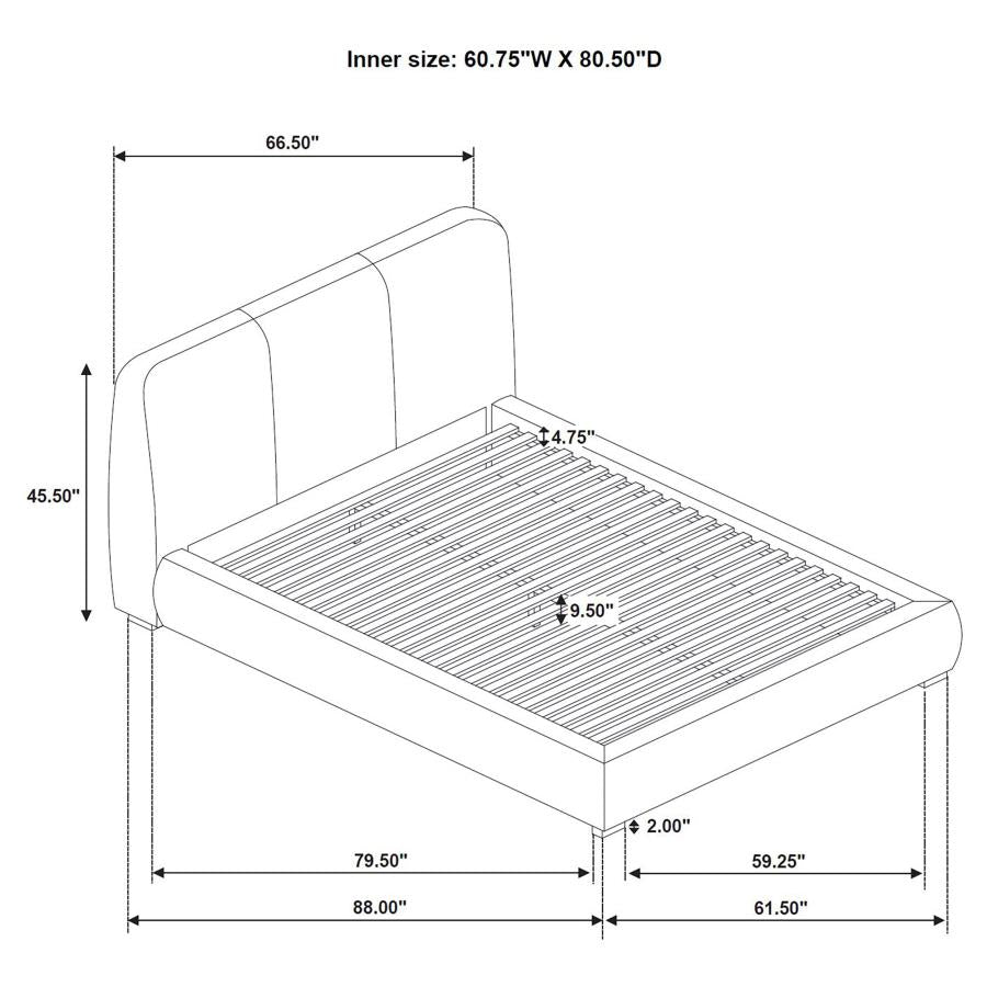 Mokena 46-inch Upholstered Queen Platform Bed Brown