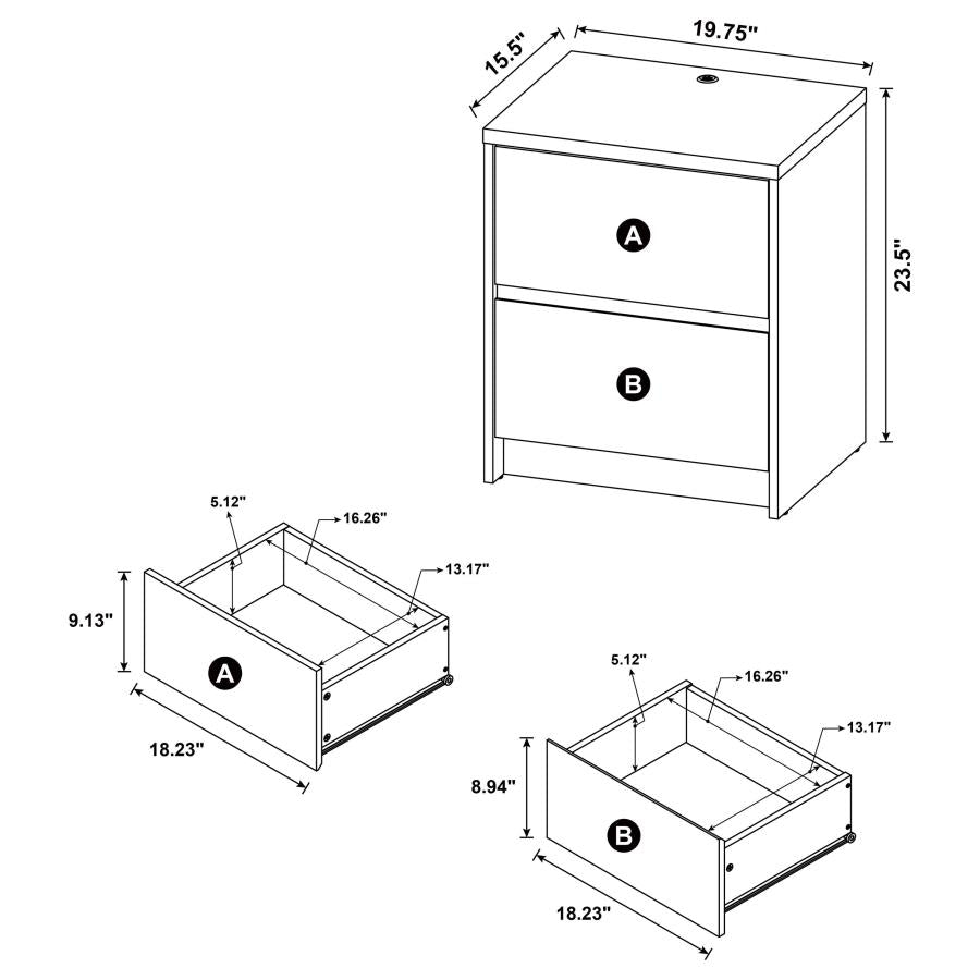 Westpark 2-drawer Nightstand LED Lights and USB Black