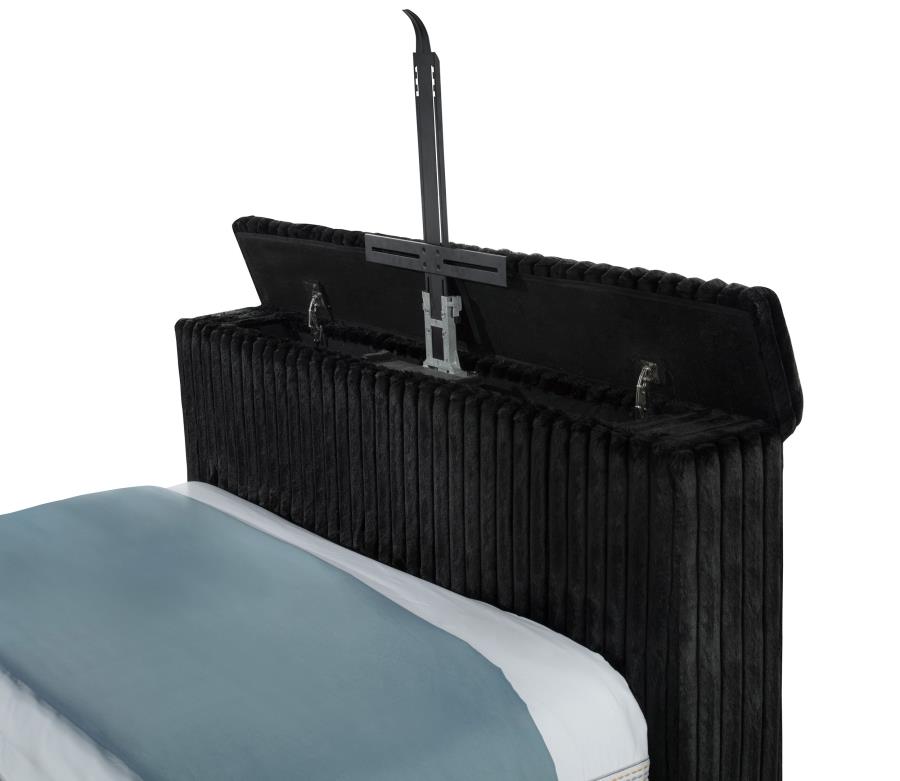 Centergrove Upholstered Queen Wingback TV Bed Black
