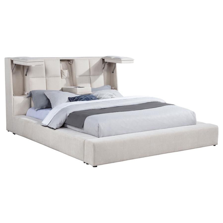Dreux Upholstered Eastern King Panel Platform Bed Cream