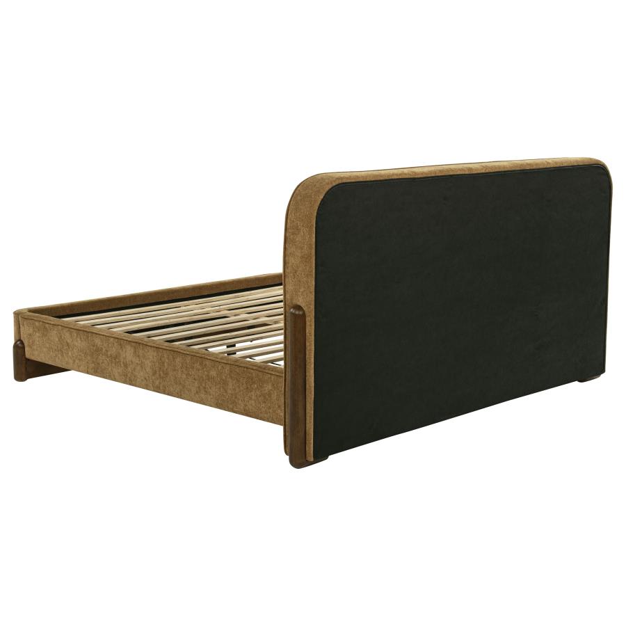 Baldacci Upholstered Eastern King Platform Bed Curry and Walnut