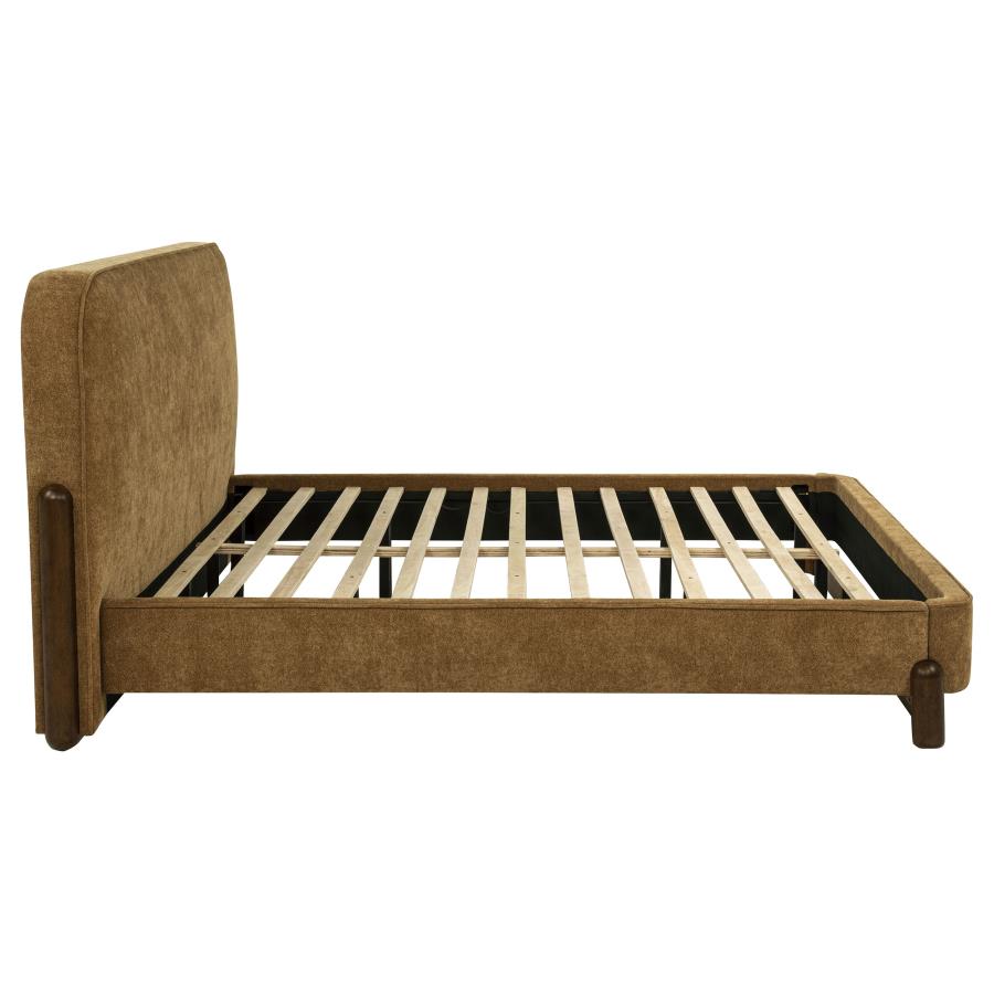 Baldacci Upholstered Eastern King Platform Bed Curry and Walnut