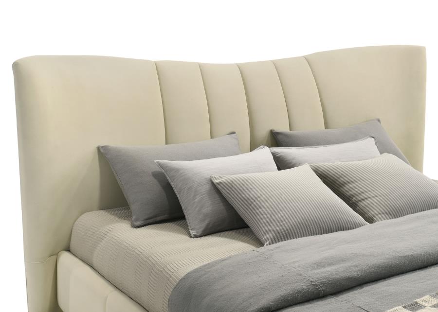 Evelyn Upholstered Queen Panel Platform Bed Ivory