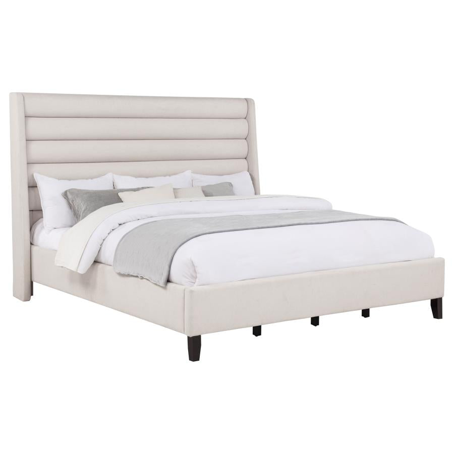 Leslie Upholstered Tufted Eastern King Wingback Platform Bed Beige