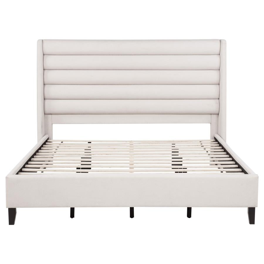 Leslie Upholstered Tufted Eastern King Wingback Platform Bed Beige