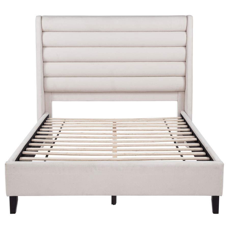 Leslie Upholstered Tufted Queen Wingback Platform Bed Beige