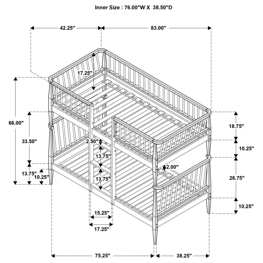 Abram Windsor Twin Over Twin Wood Bunk Bed with Ladder Almond