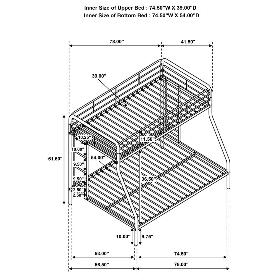 Carson Twin-Over-Full Steel Bunk Bed with Dual Ladders Glossy Silver