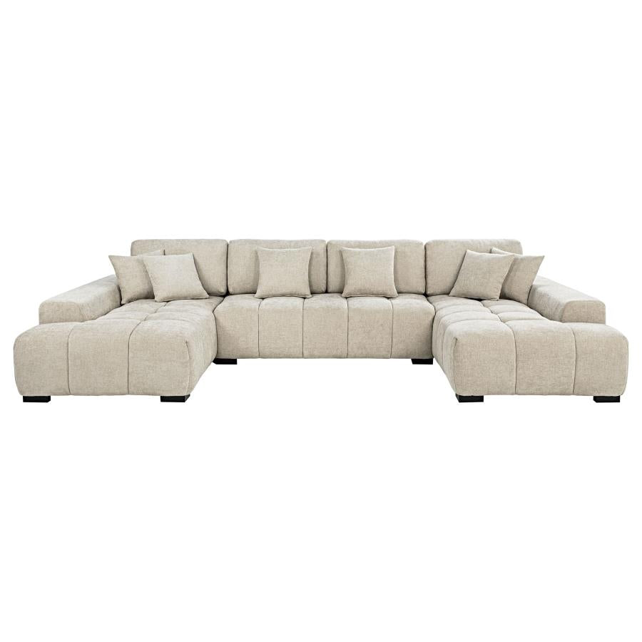 Cannella U-Shaped Double Chaise Upholstered Sectional Sofa Beige