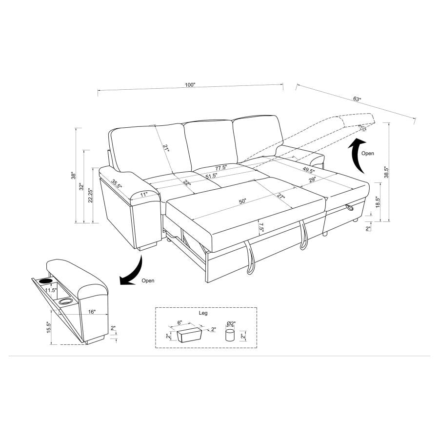 Demko Sleeper Sectional Sofa with Speaker and Storage Chaise Black