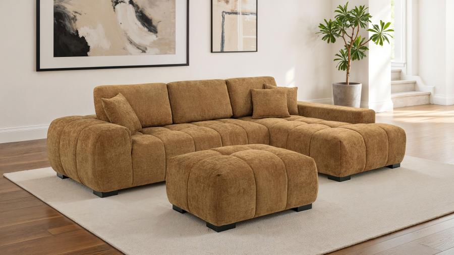 Octavia Tufted 2-Piece Sectional Chaise Sofa Amber