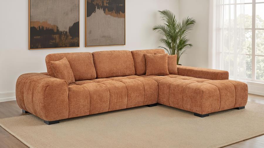 Octavia Tufted 2-Piece Sectional Chaise Sofa Orange