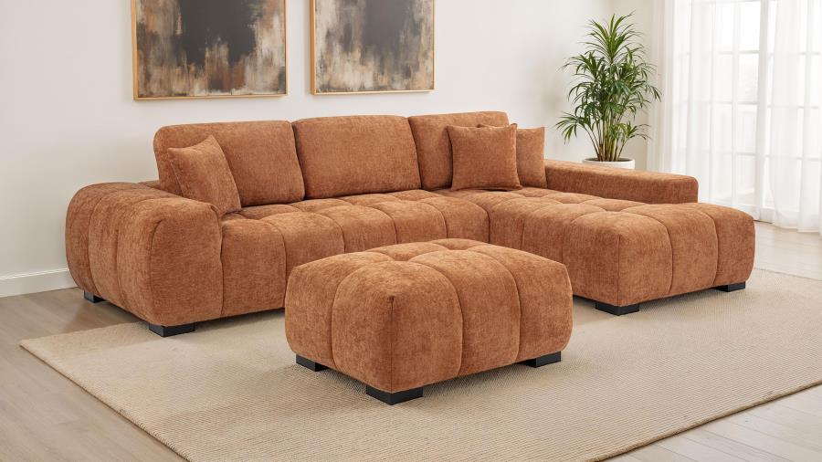Octavia Tufted Upholstered Rectangular Ottoman Orange