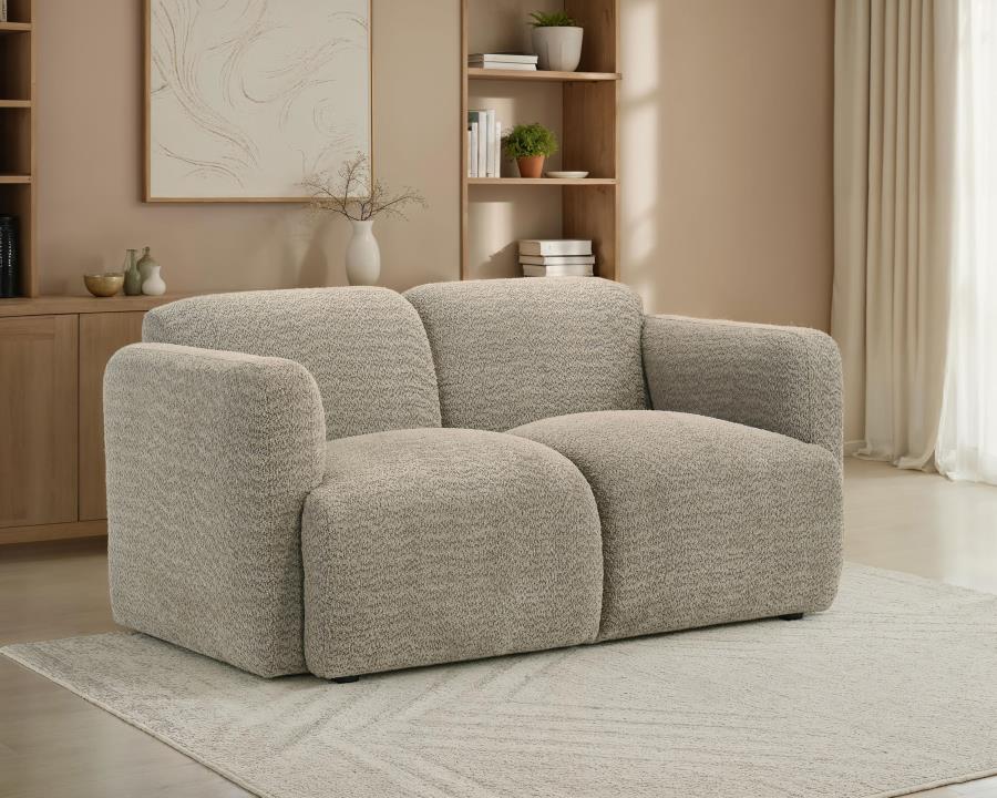 Dorset Fabric Upholstered Round Track Arm Loveseat Brown