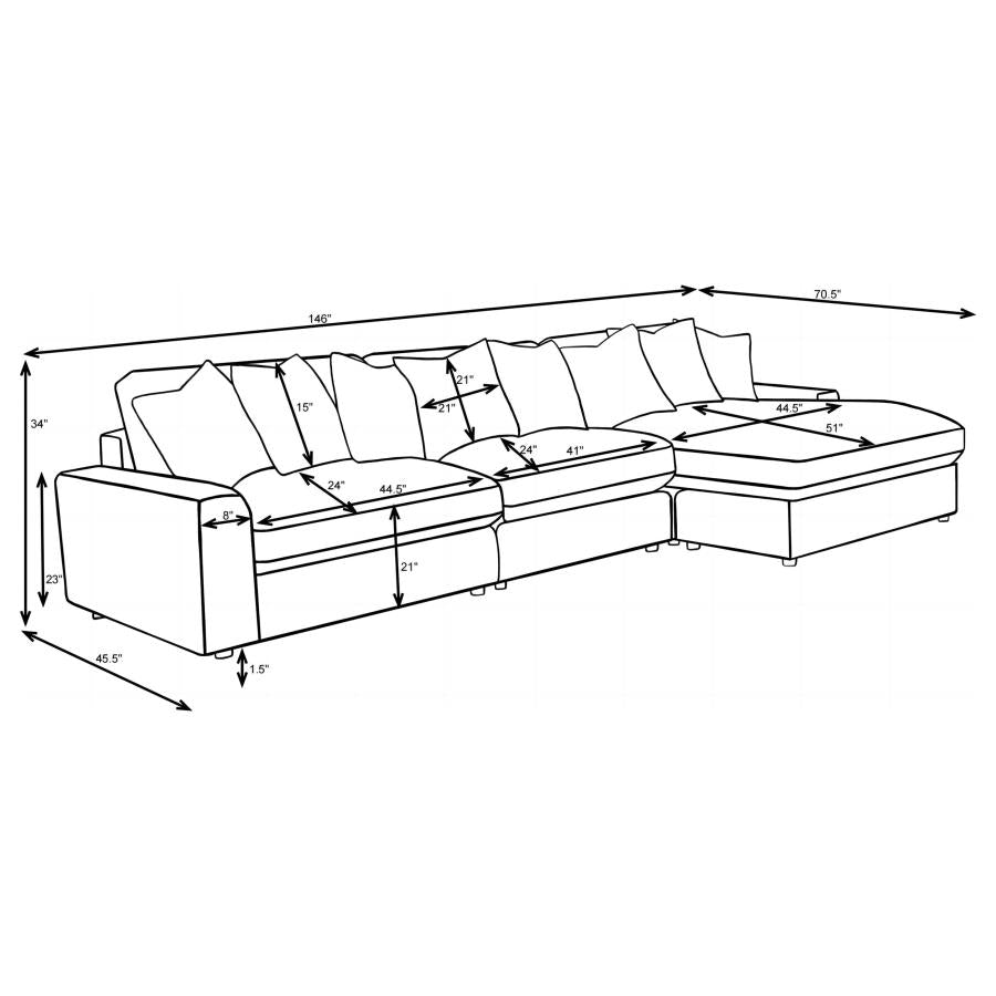 Blaine 3-Piece Corduroy Reversible Chaise Sectional Sofa Chocolate Brown