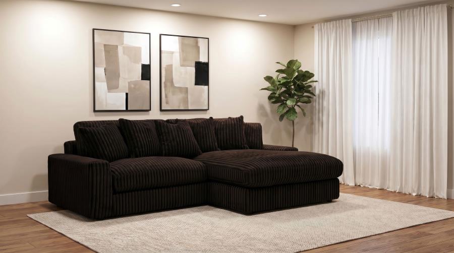 Blaine 2-Piece Corduroy Reversible Chaise Sectional Sofa Chocolate Brown